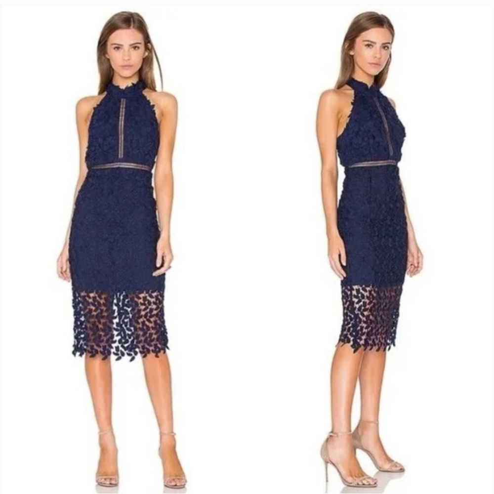 Bardot navy lace dress - open back